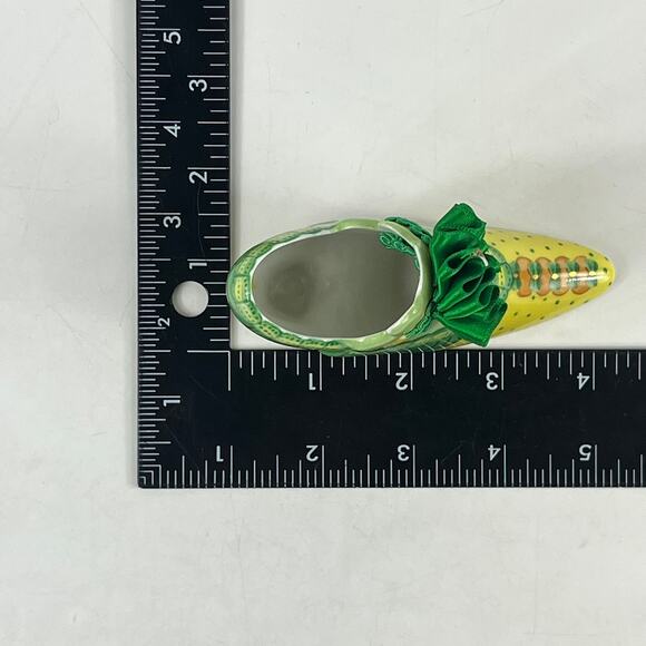 Fiona Saunders Limoges France Porcelain Shoe Figurine Hand Painted Green Yellow - Picture 8 of 13